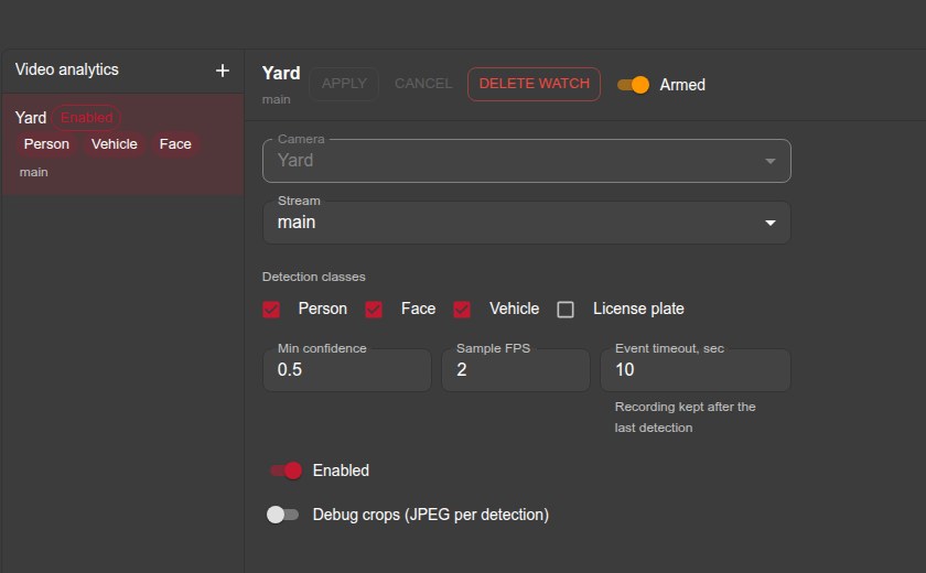 Analytics watch settings