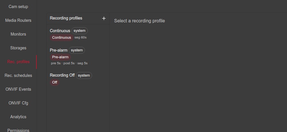 Recording profiles list